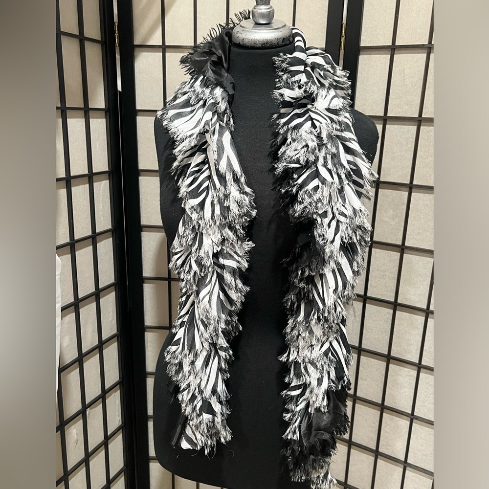 Chic Zebra Patterned BOA Scarf WITH fringe EDGES, APPROXIMATELY 57”
